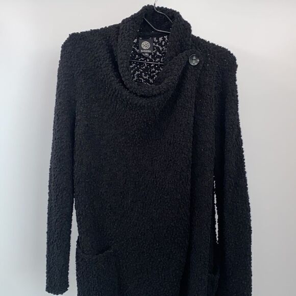 Bobeau Boucle Popcorn Knot Black Draped Button Cardigan Sweater Size XS - Picture 5 of 10